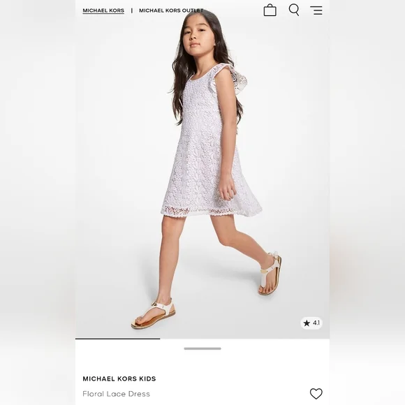 NWT Michael Kors Kids White Floral White Lace Dress, Size 5Y, Style #12110